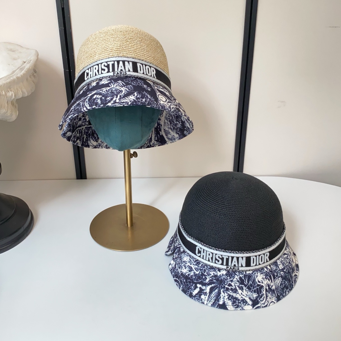 Dior dior拼接纸草盆帽