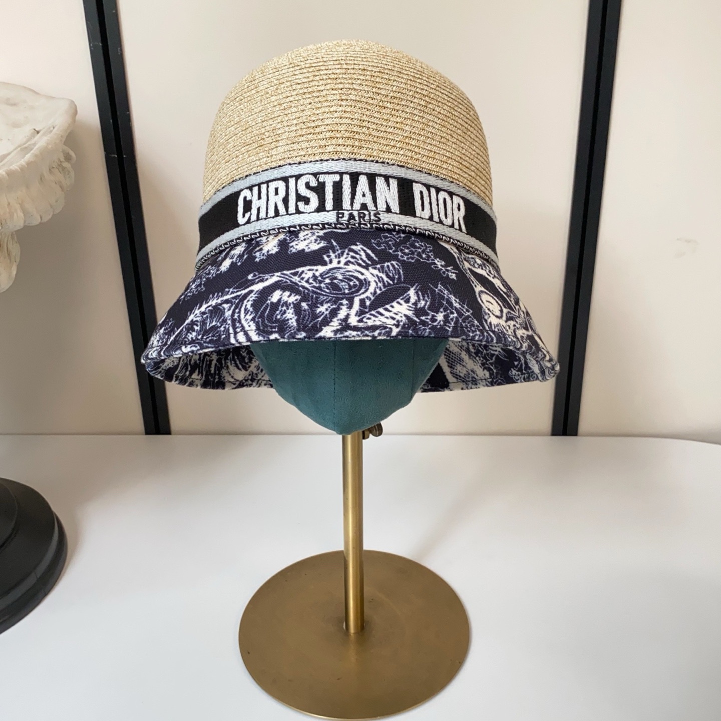 Dior dior拼接纸草盆帽