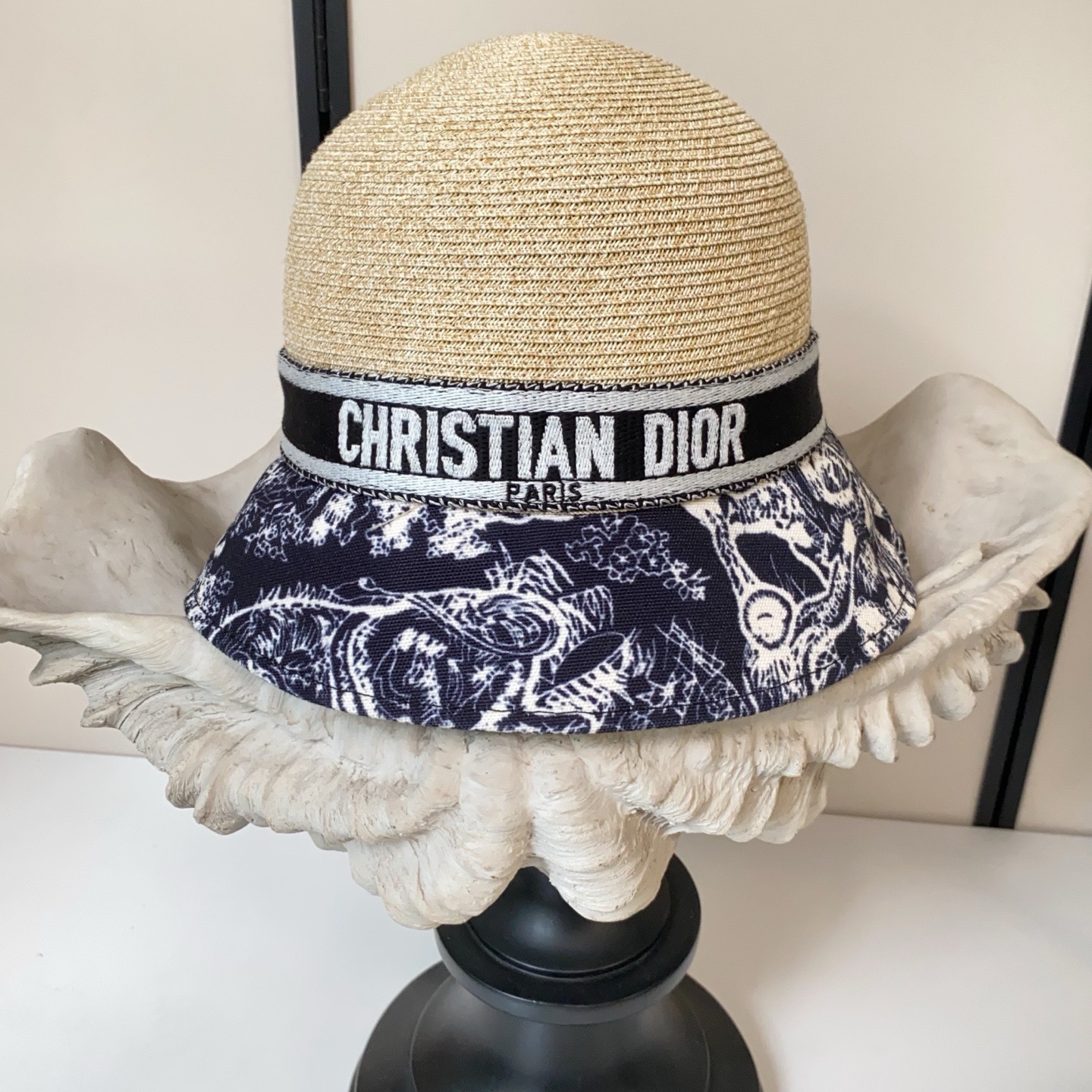 Dior dior拼接纸草盆帽