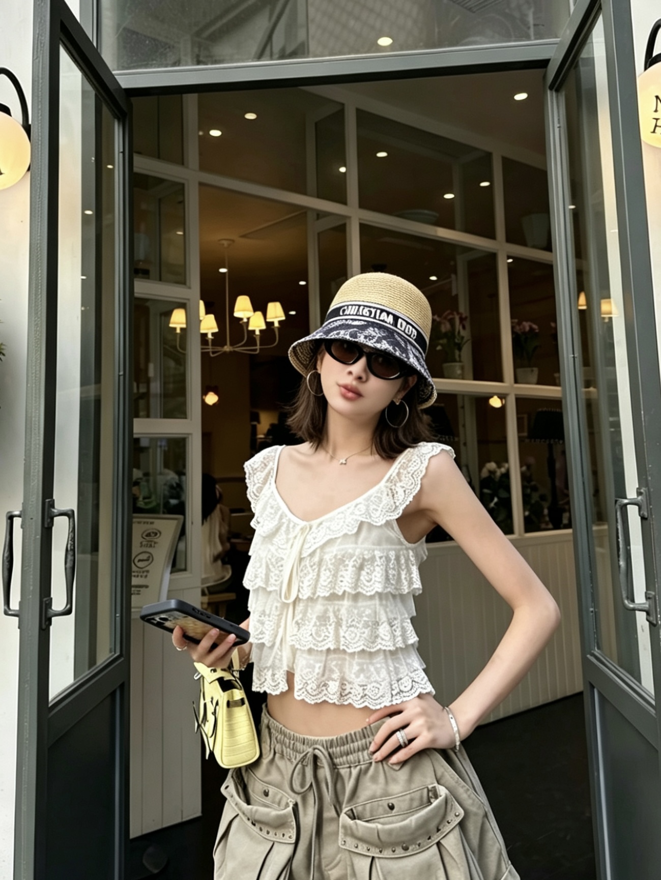 Dior dior拼接纸草盆帽
