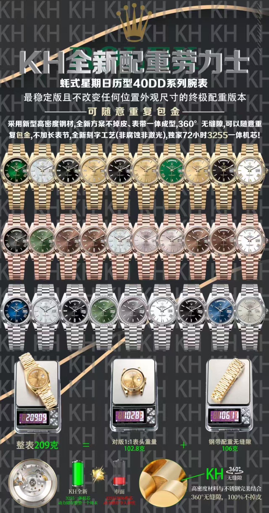 Versión de peso completo DD40 mm de fábrica KH (exclusiva), versión subversiva KH Factory Rolex Weekly Diary …