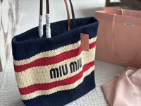 MiuMiu Bags Handbags Apricot Color Blue Straw Woven Summer Collection Beach