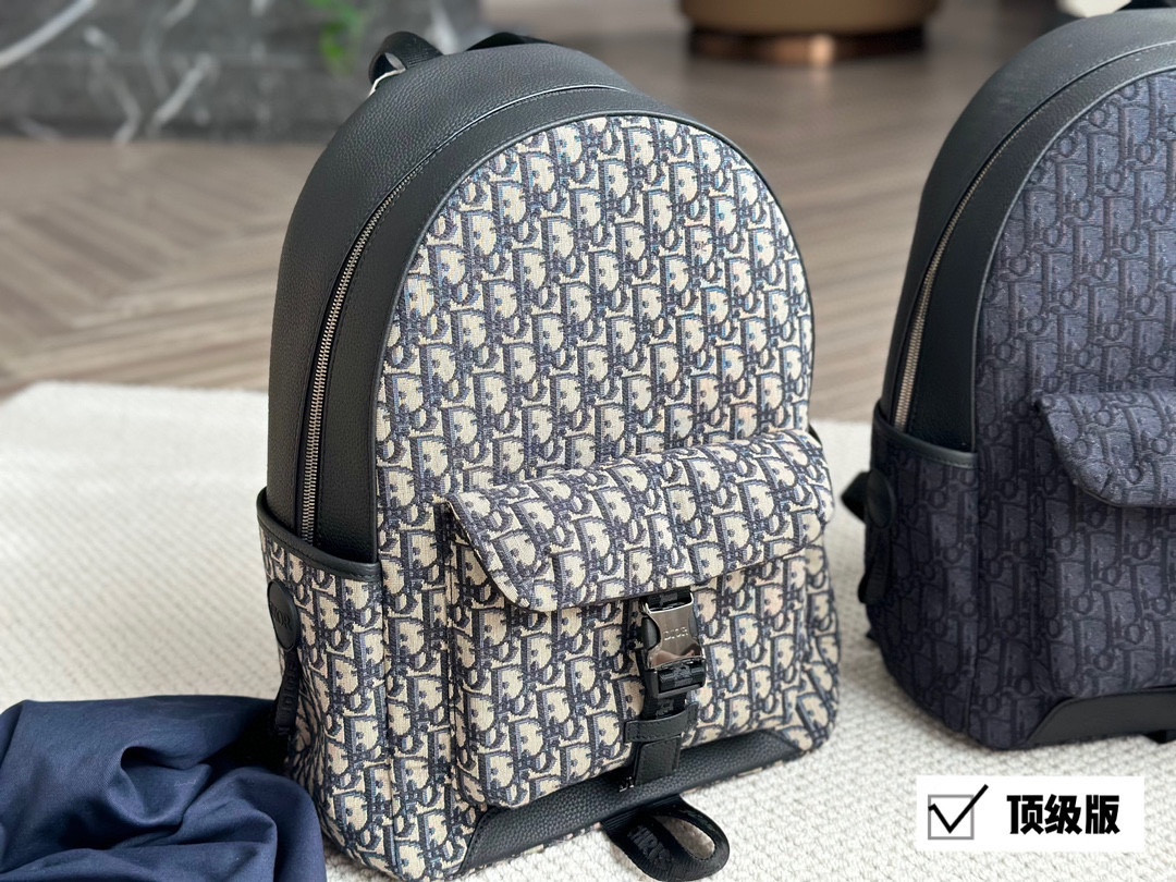 Dior Bags Backpack Black Blue Navy Cowhide Oblique