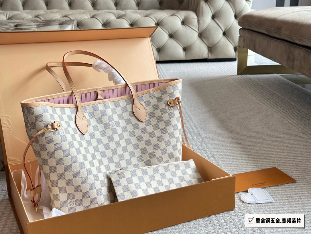 Customize The Best Replica
 Louis Vuitton LV Neverfull Handbags Tote Bags Pink White Damier Azur