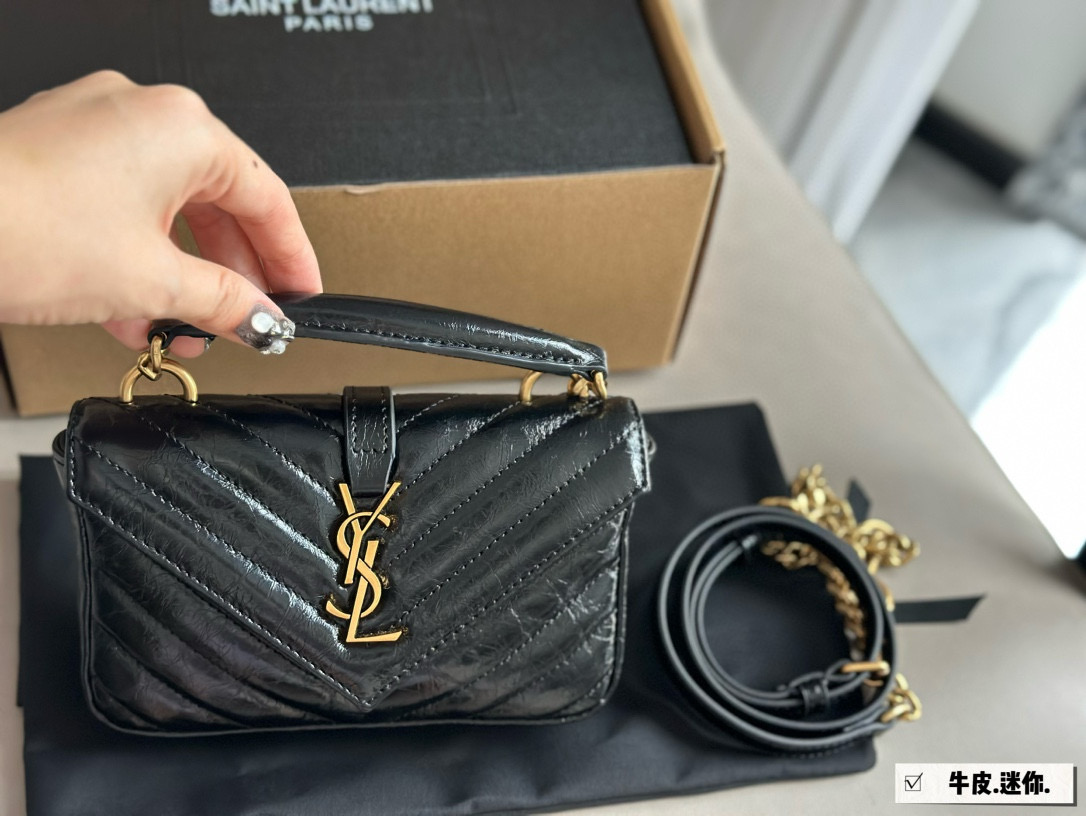 Pelle di vacchetta p175YSL Borsa a tracolla Yves Saint Laurent COLLEGE piccola Borsa a tracolla COLLEGE di vacchetta originale con etichetta a catena grezza dorata Borsa con catena S*int Laurent, Yves Saint Laurent (ysl) contro stile classico sincronizzato senza tempo, un design meraviglioso dell’ultima stagione, il profilo del corpo della borsa è simile a un postino, abbellimento classico del logo monogramma, capacità super grande e l’hardware è ancora più speciale! Il processo è molto complicato e ti dà diversi effetti visivi! Taglia: 18 10 cm