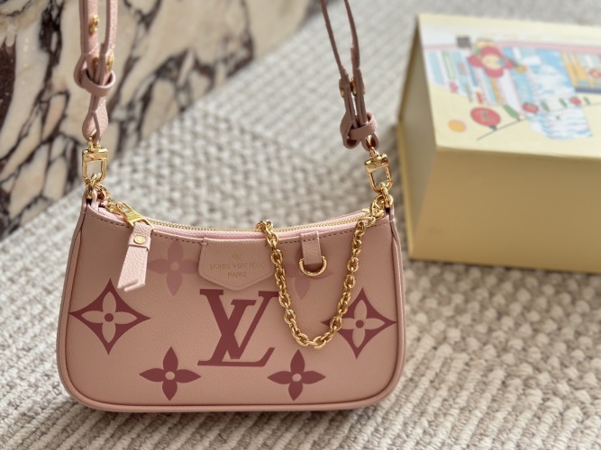 Louis Vuitton Easy Pouch Pink Monogram Bag with Chain and Shoulder Straps 1 Louis Vuitton Easy Pouch Pink Monogram Bag with Chain and Shoulder Straps