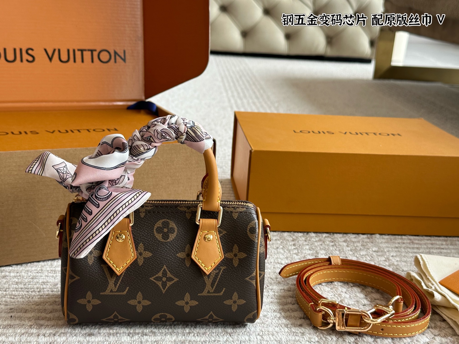 L SS2022 Speedy Nano Purchasing Edition Removable Adjustable Shoulder Strap with Original Silk Scarf 16*10cm