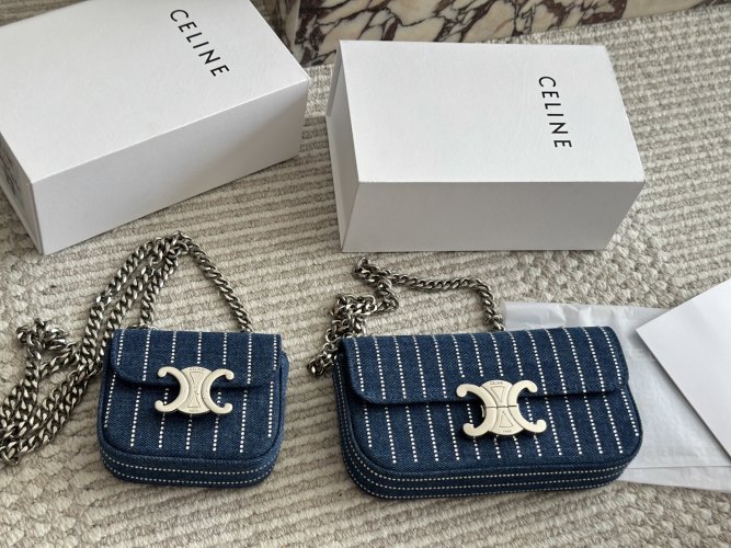 Celine Bolso Bandolera Triomphe Denim con Cadena para Mujer, Elegante y Chic 1 Celine Bolso Bandolera Triomphe Denim con Cadena para Mujer, Elegante y Chic
