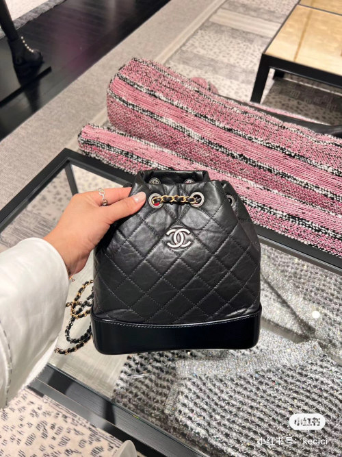 Chanel Black Leather Quilted Drawstring Backpack, Classic Small Shoulder Bag 1 Chanel Black Leather Quilted Drawstring Backpack, Classic Small Shoulder Bag