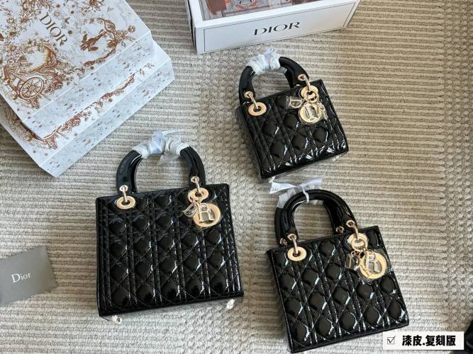 Dior Lady Dior Black Patent Leather Handbag With Gold Hardware, Various Sizes 1 Dior Lady Dior Black Patent Leather Handbag With Gold Hardware, Various Sizes