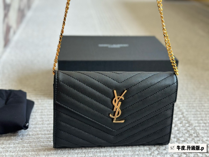 YSL WOC Envelope Bag in Caviar Leather with Gold Chain - Crossbody & Clutch