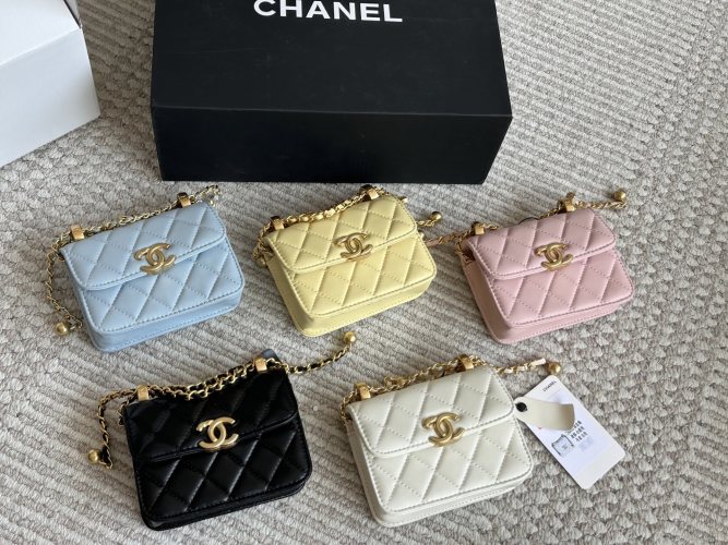 Chanel Mini Double Gold Ball Crossbody Bag, Quilted Leather, 12*10cm 1 Chanel Mini Double Gold Ball Crossbody Bag, Quilted Leather, 12*10cm
