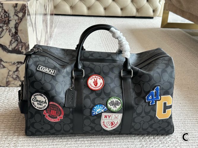 Coach Men's PVC Canvas Coated Travel Bag with Patches - 45 cm 1 Coach Men's PVC Canvas Coated Travel Bag with Patches - 45 cm