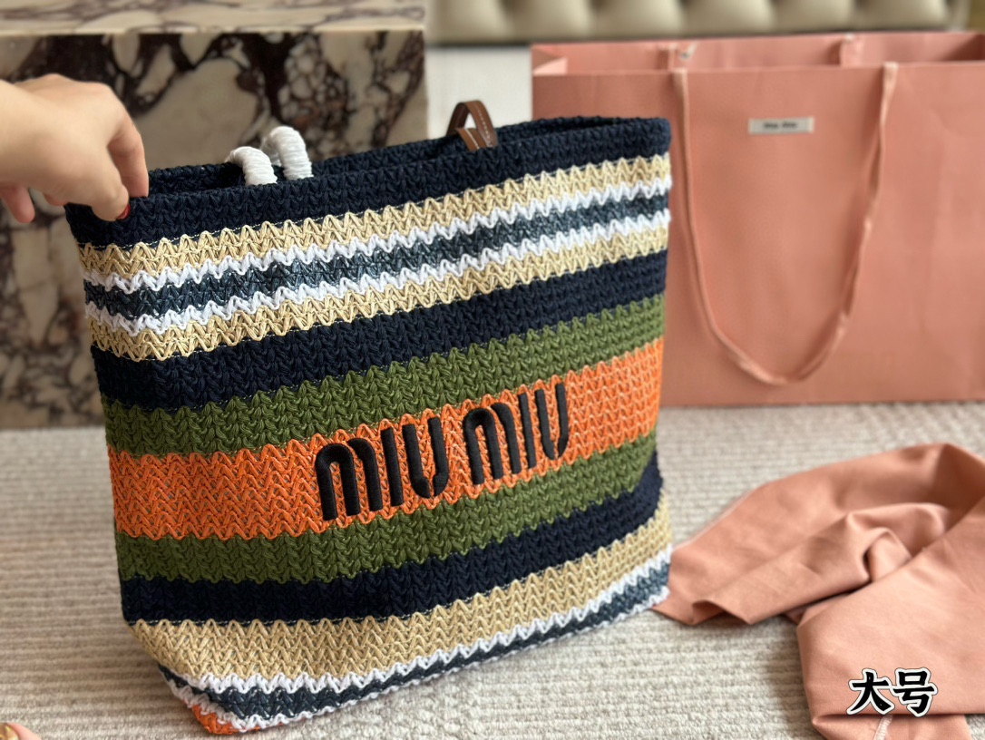 Miu Miu Summer Limited Edition Striped Knitted Beach Tote Bag