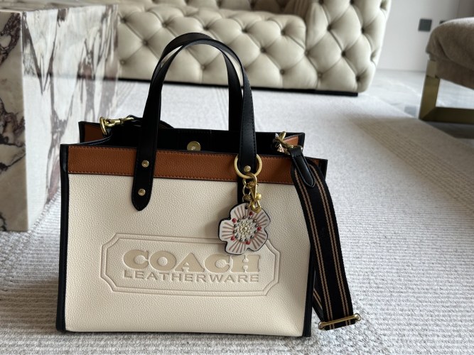 Coach Coated Canvas Signature Field Tote 30 With Rivets, Neutral Multi 1 Coach Coated Canvas Signature Field Tote 30 With Rivets, Neutral Multi