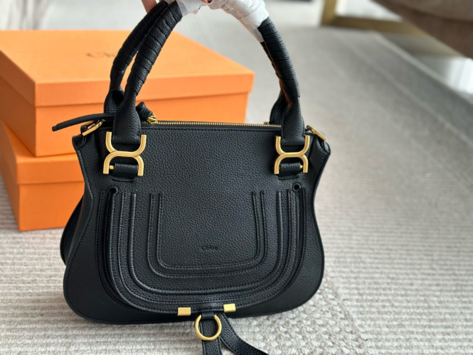 Chloé Marcie Saddle Bag in Black Leather with Tassel and Rivet Detail 1 Chloé Marcie Saddle Bag in Black Leather with Tassel and Rivet Detail