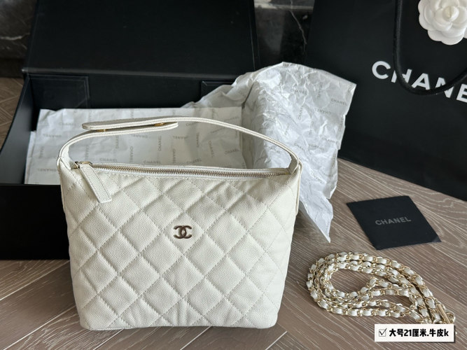 Chanell 25 Hobo Classic Chain Evening Bag, 21cm, White Cowhide Leather 1 Chanell 25 Hobo Classic Chain Evening Bag, 21cm, White Cowhide Leather