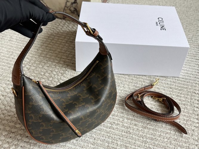 Celine Ava Triomphe Bag in Coated Canvas and Calfskin Shoulder Bag 1 Celine Ava Triomphe Bag in Coated Canvas and Calfskin Shoulder Bag