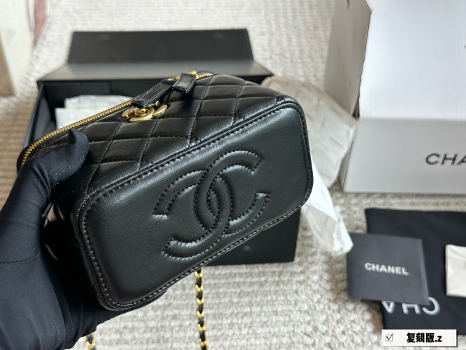Chanel Black Lambskin Quilted Handle Vanity Bag with Gold Hardware 1 Chanel Black Lambskin Quilted Handle Vanity Bag with Gold Hardware