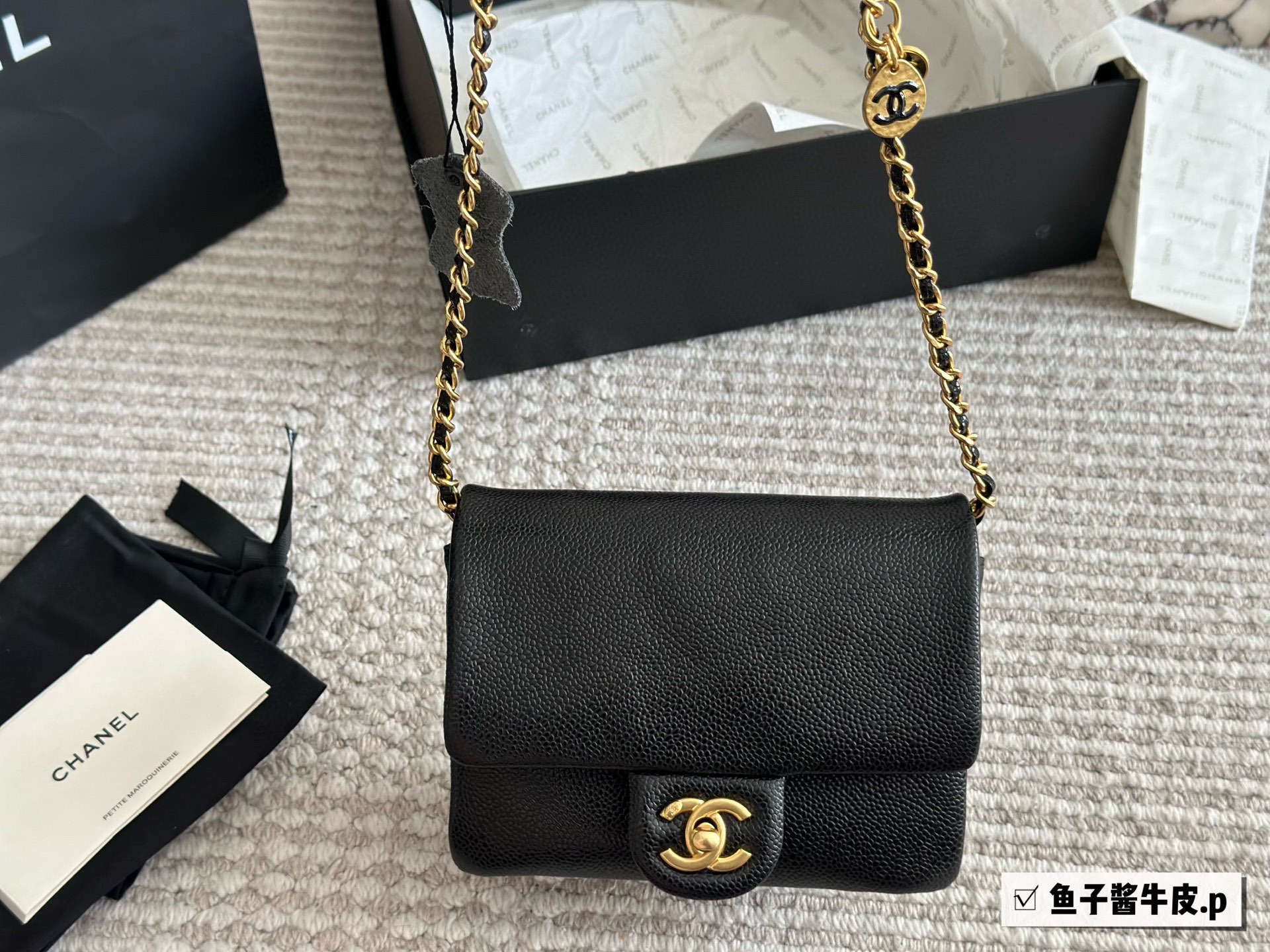 Chanel 24K Black Leather Flap Bag with Gold Hardware, Classic Design