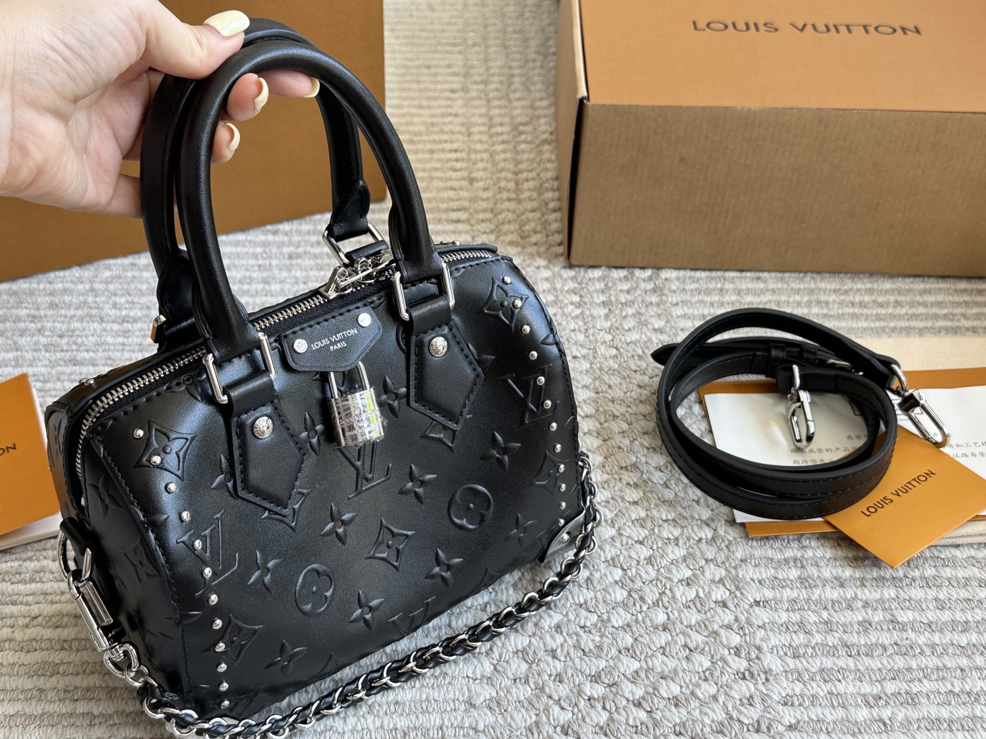 Louis Vuitton Nano Speedy Black Pillow Bag with Gift Box (20x14cm)