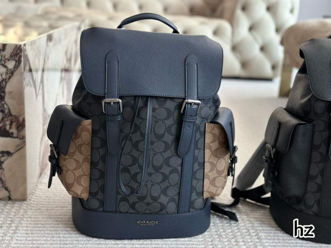 Coach Men's Backpack with Double Compartments and Signature Design