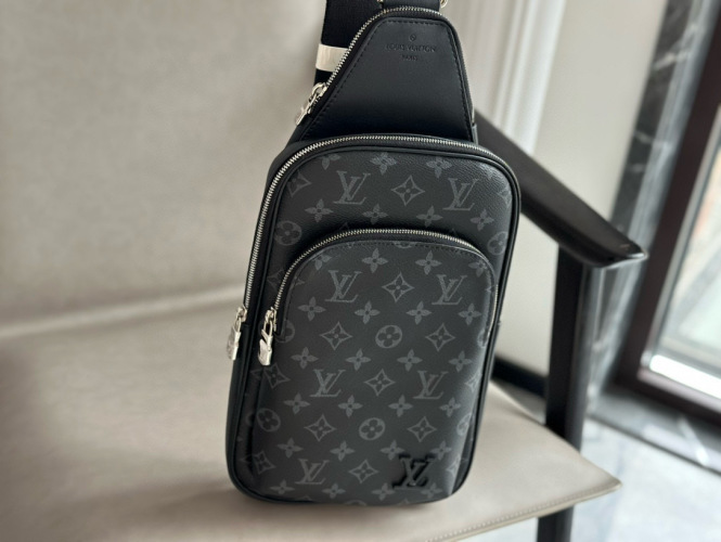 Louis Vuitton Men's Black Monogram Empreinte Leather Avenue Sling Bag 1 Louis Vuitton Men's Black Monogram Empreinte Leather Avenue Sling Bag