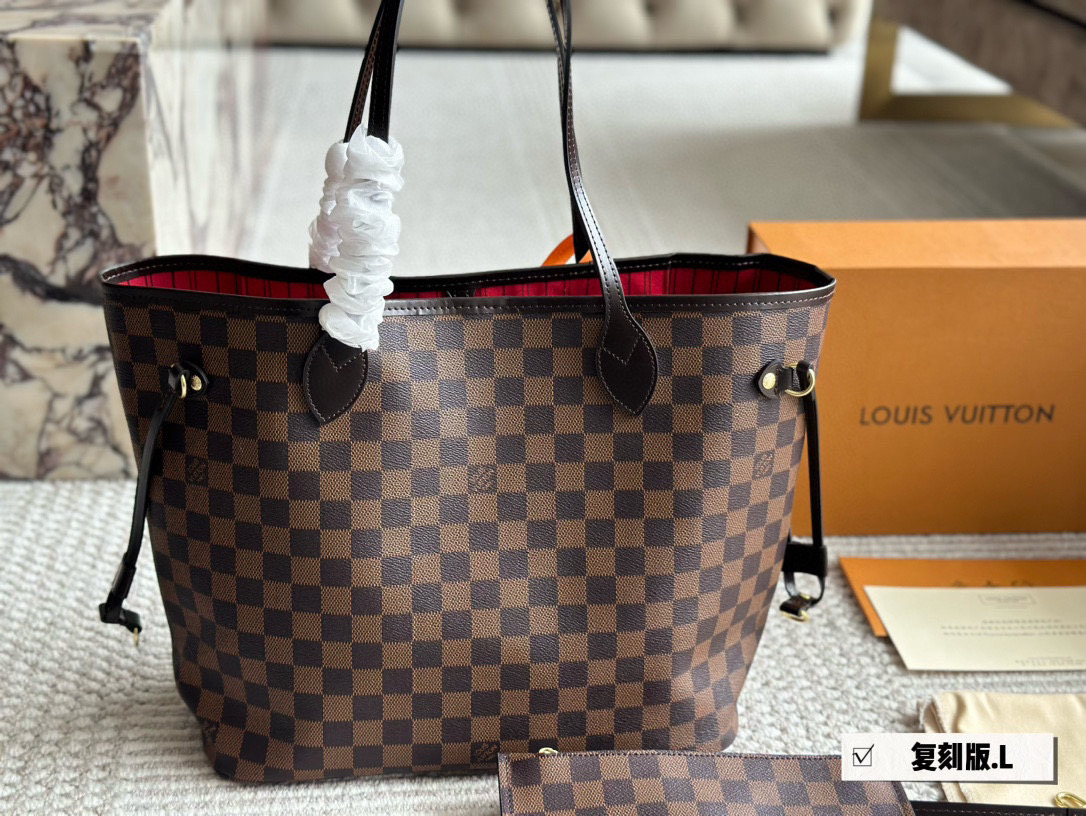 Louis Vuitton Neverfull MM Damier Ebene Tote Bag with Pouch N41605