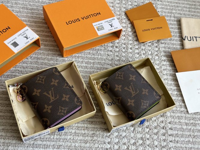 Louis Vuitton Compact Wallet in Signature Canvas with Pink/Green Trim 1 Louis Vuitton Compact Wallet in Signature Canvas with Pink/Green Trim