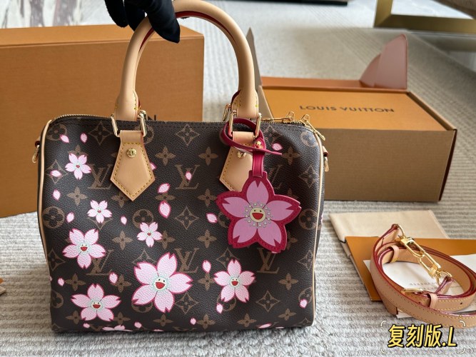 Louis Vuitton Speedy 25 Pillow Bag Monogram Coated Canvas with Pink Flowers 1 Louis Vuitton Speedy 25 Pillow Bag Monogram Coated Canvas with Pink Flowers