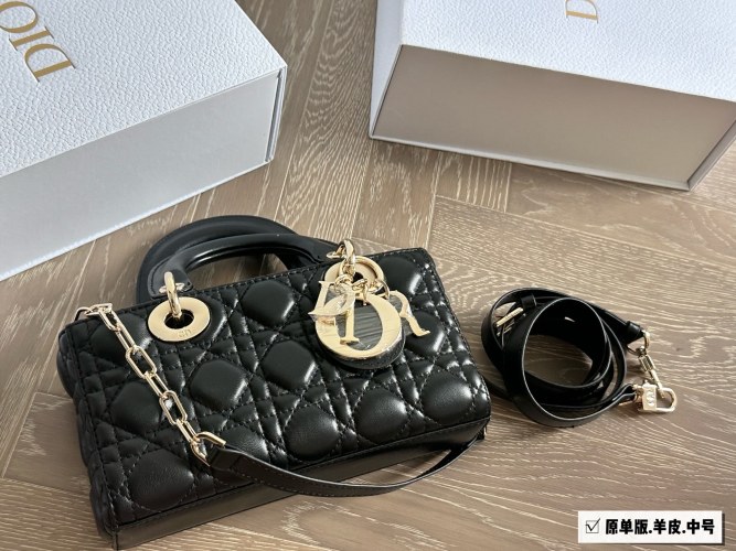 Dior D-Joy Black Lambskin Bag with Chain and Leather Shoulder Straps 1 Dior D-Joy Black Lambskin Bag with Chain and Leather Shoulder Straps