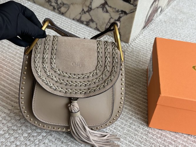 Chloé Saddle Bag in Suede Leather with Tassel and Studded Detailing 1 Chloé Saddle Bag in Suede Leather with Tassel and Studded Detailing
