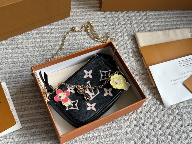 Louis Vuitton Mini Black Leather Chain Bag with Charms and Monogram 1 Louis Vuitton Mini Black Leather Chain Bag with Charms and Monogram
