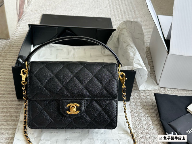 Chanel 24K Black Caviar Leather Handle Flap Bag with Gold Hardware 1 Chanel 24K Black Caviar Leather Handle Flap Bag with Gold Hardware