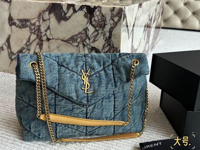 Saint Laurent Loulou Puffer Denim Shoulder Bag with Gold-Tone Hardware 1 Saint Laurent Loulou Puffer Denim Shoulder Bag with Gold-Tone Hardware