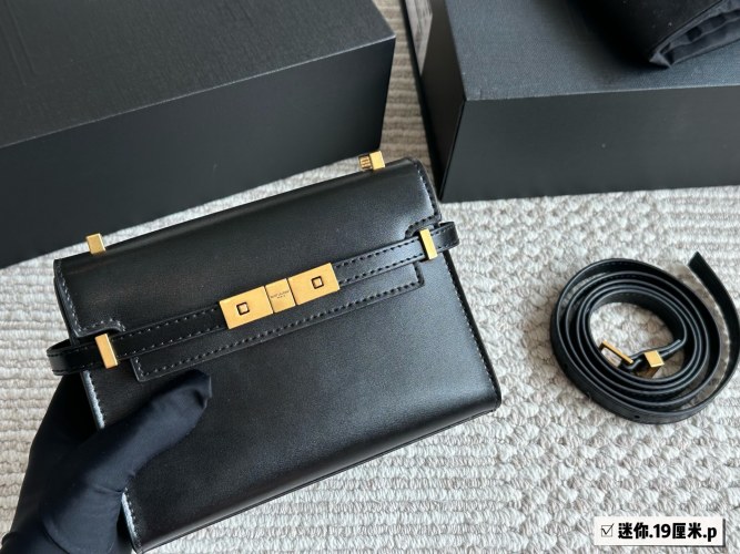 Yves Saint Laurent Manhattan Box Leather Baguette - Black with Gold Hardware 1 Yves Saint Laurent Manhattan Box Leather Baguette - Black with Gold Hardware