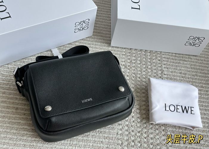 Loewe Military Messenger Bag in Black Leather with Wide Strap 1 Loewe Military Messenger Bag in Black Leather with Wide Strap