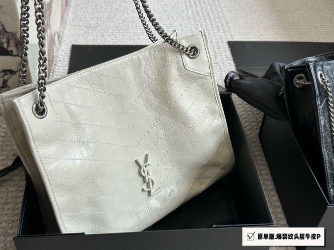 Yves Saint Laurent Niki Shopping Bag in Cracked Leather Tote, 32*27cm 1 Yves Saint Laurent Niki Shopping Bag in Cracked Leather Tote, 32*27cm