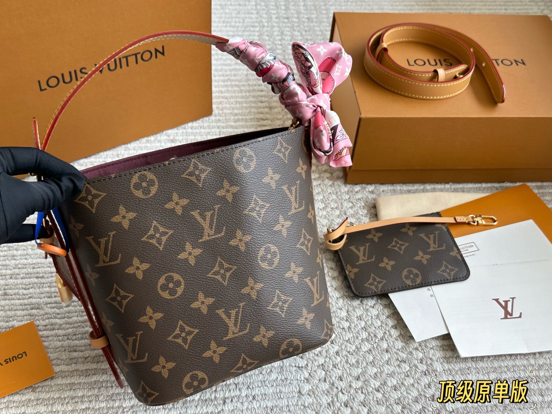 Louis Vuitton Brown Monogram Coated Canvas Loop Hobo Bag with Scarf