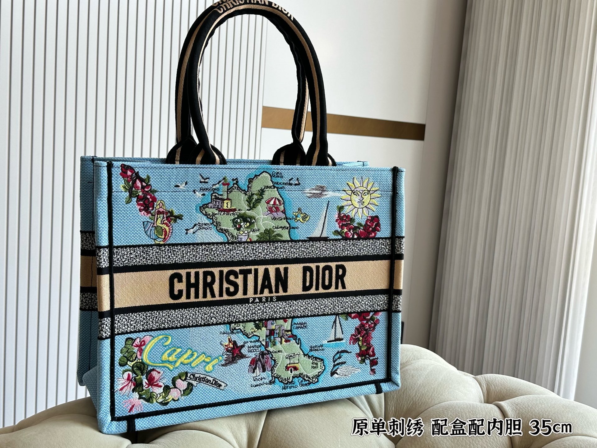 Dior CDBooktote25 Tote Bag, 35*28cm, Embroidered Canvas, Capri Motif