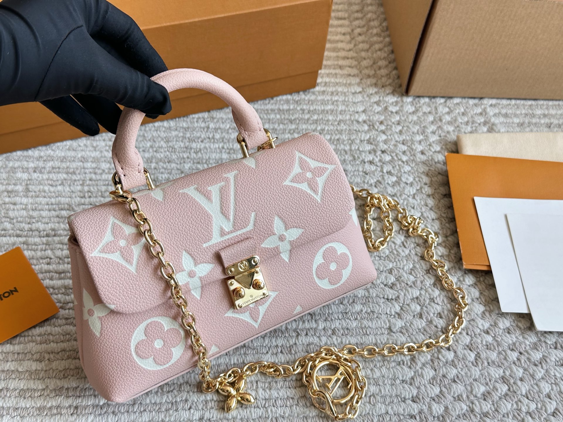 Louis Vuitton Pink Madeleine BB Bag with Gold Chain - Stylish & Compact