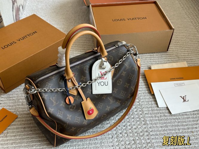 Louis Vuitton Speedy 30 Replica Pillow Bag with Shoulder Strap, Monogram 1 Louis Vuitton Speedy 30 Replica Pillow Bag with Shoulder Strap, Monogram