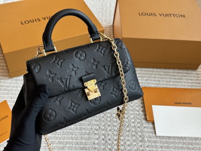 Louis Vuitton Madeleine BB Black Leather Satchel with Gold Chain 1 Louis Vuitton Madeleine BB Black Leather Satchel with Gold Chain