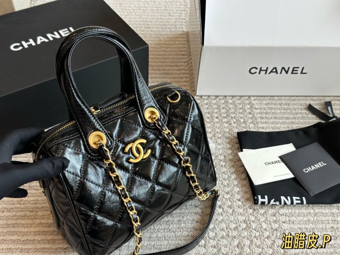 Chanel 25A Bowling Bag, Black Leather with Gold Hardware, 21cm 1 Chanel 25A Bowling Bag, Black Leather with Gold Hardware, 21cm