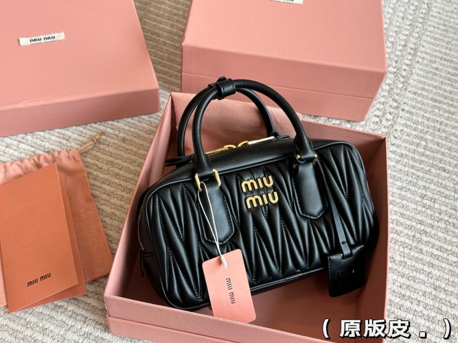 Miu Miu Bowling Bag, Top Handle Satchel, Black Leather, 23*12cm 1 Miu Miu Bowling Bag, Top Handle Satchel, Black Leather, 23*12cm