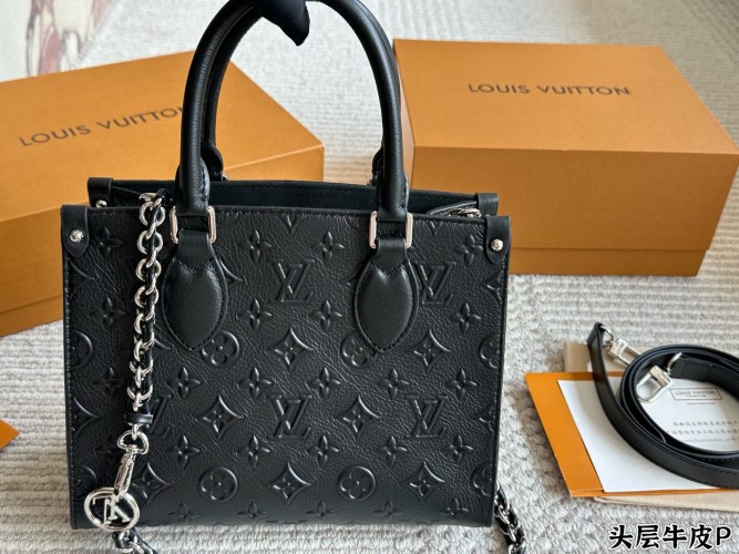 Louis Vuitton Black Leather OnTheGo Small Handbag, 25x19cm, Premium Quality