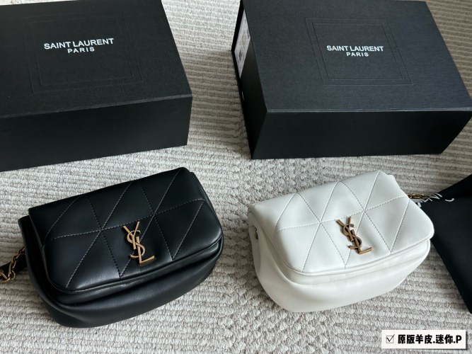 Yves Saint Laurent Jamie Mini Chain Bag, Lambskin Leather, Black & White 1 Yves Saint Laurent Jamie Mini Chain Bag, Lambskin Leather, Black & White