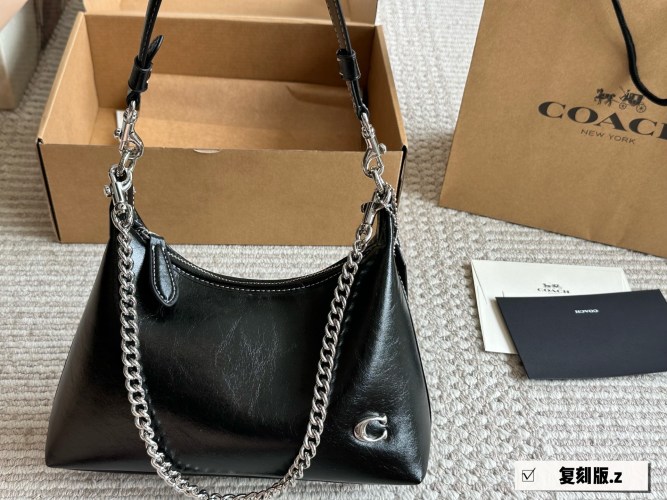 COACH Laurel Black Leather Shoulder Bag, Crossbody, and Handbag with Chain 1 COACH Laurel Black Leather Shoulder Bag, Crossbody, and Handbag with Chain