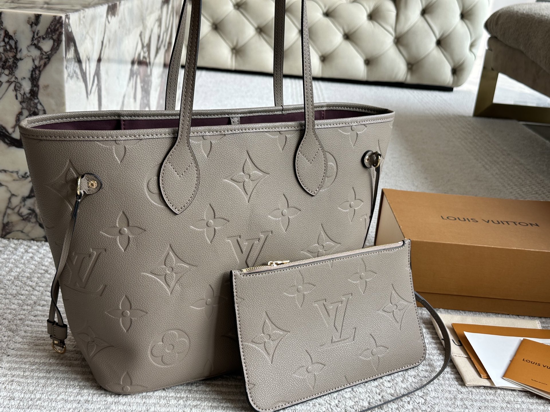 Louis Vuitton Neverfull Bolso Tote Empreinte Cuero con Estuche Desmontable