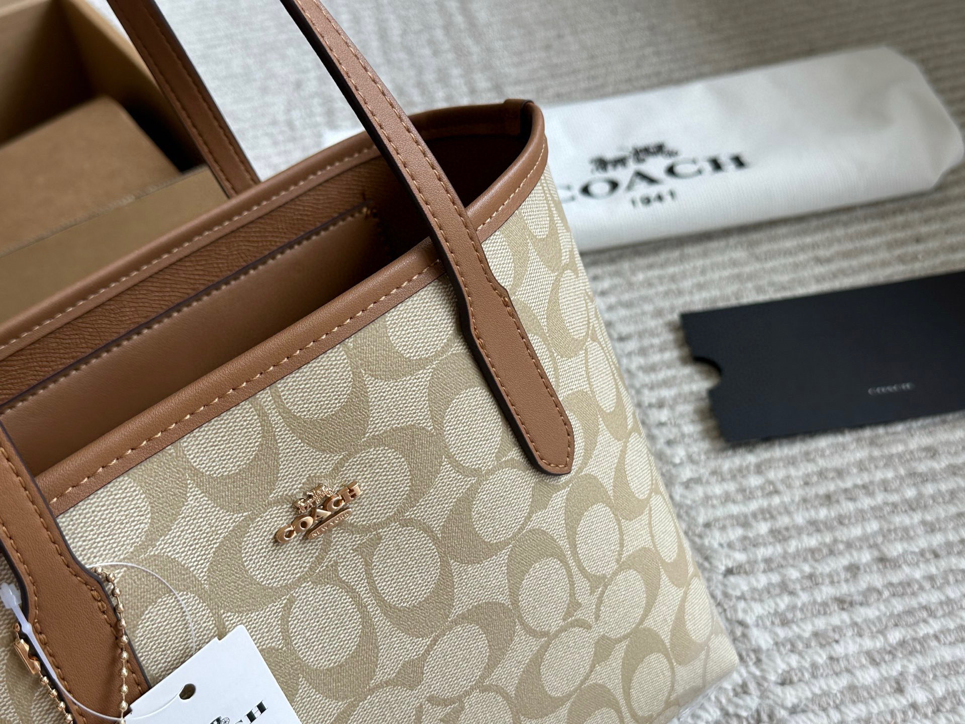 Coach City Tote Bag Small Signature Jacquard Bolso de Mano con Cremallera